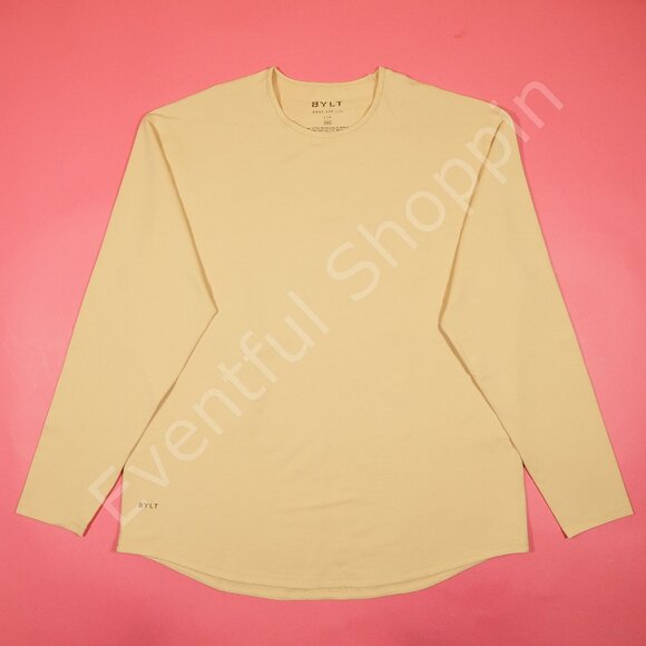 BYLT Basics Drop Cut Long Sleeve Lux Crewneck T Shirt in Light Orange Size 2XL - Picture 2 of 6